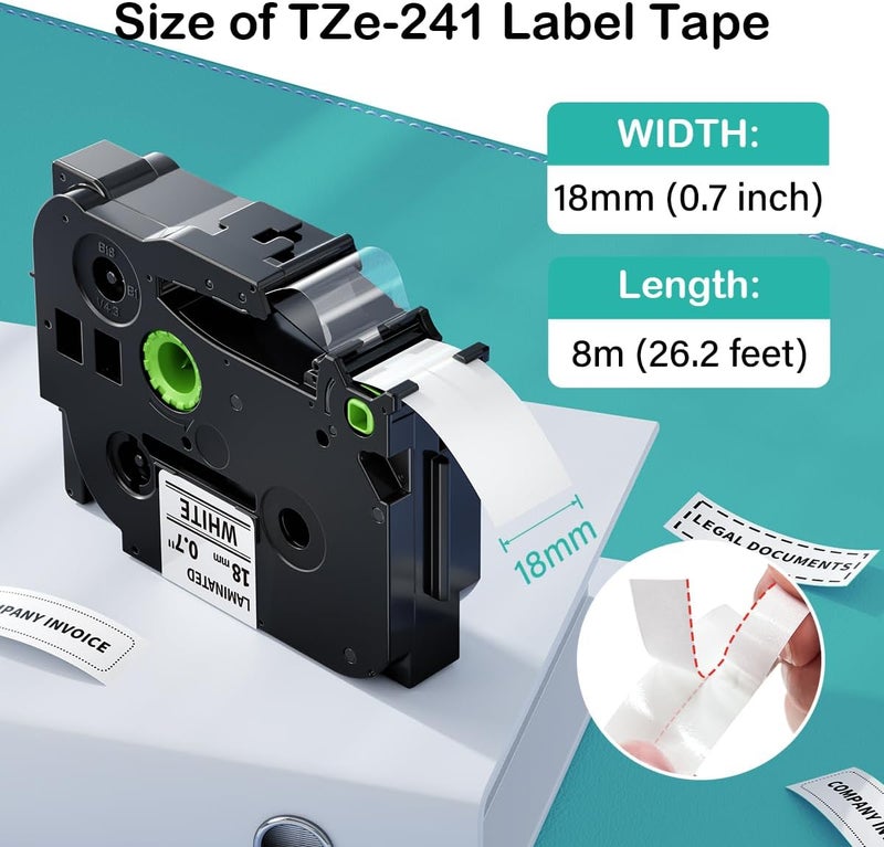 Labelife TZe-241 TZe TZ Tape 18mm 0.7 Laminated White Compatible with Brother P Touch Label Maker Tape 18mm .7 TZe241 for Brother PT-D400 PT-D410 PT-D600 D610BT PTD460BT, 5-Pack, 3/4 Inch - Image 2